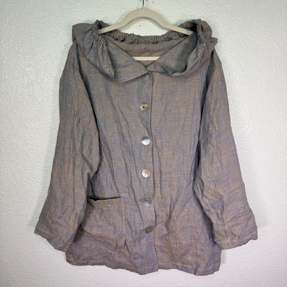 B Hadikusumo Jacket Womens One Size Lagenlook Linen Hooded Button Front - Picture 1 of 12